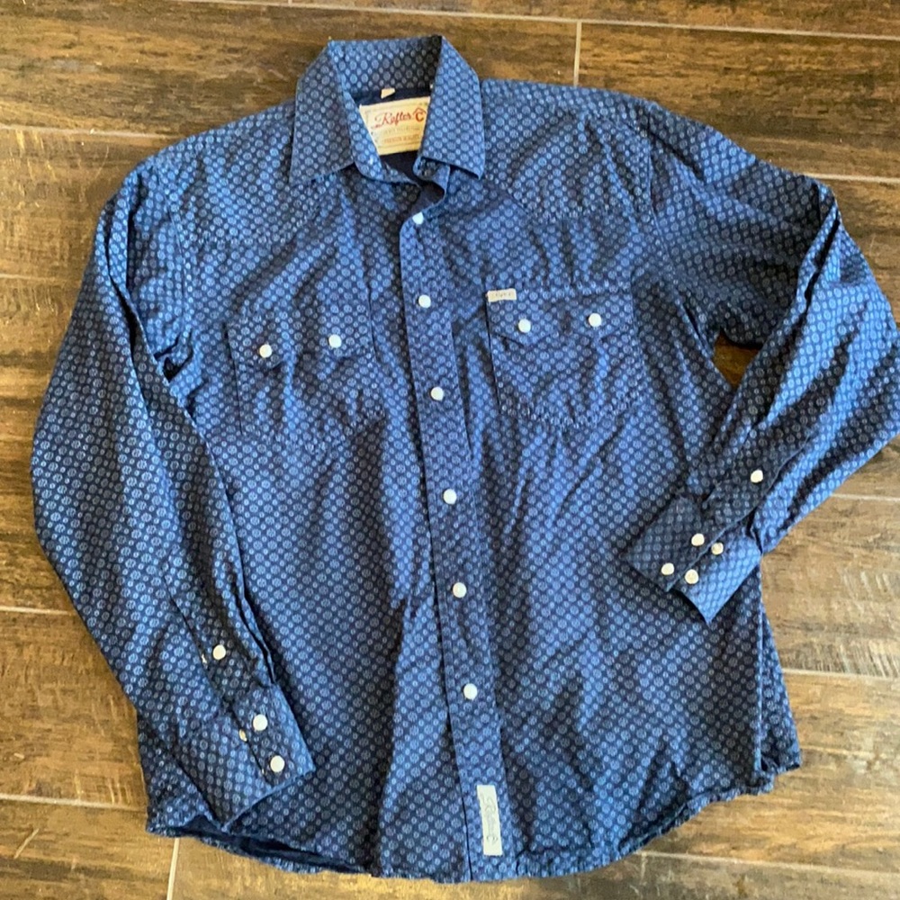 Rafter C Navy Print Pearl Snap Western Shirt Med